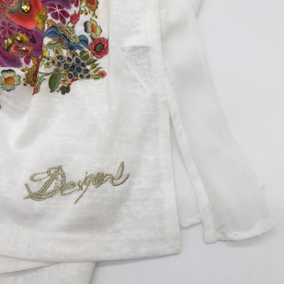 Desigual Womens Top Small Long Sleeve Boho Festival Mandala Sheer Back Artsy‎ - Picture 10 of 14